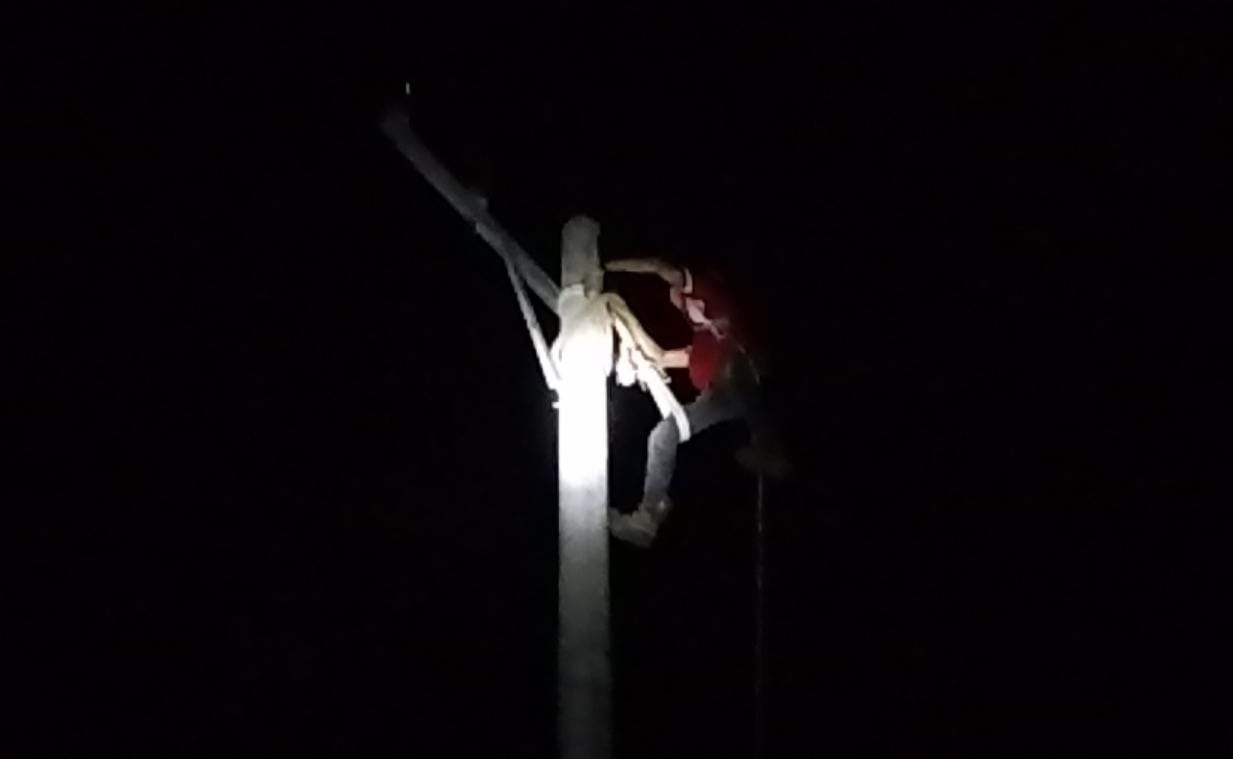 Kerja Keras Petugas PLN : Arus Listrik Kembali Normal Pasca Tumbangnya Tiang Akibat Angin Kencang