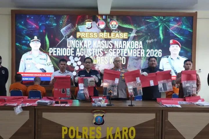 Polres Karo Sikat Habis 32 Kasus Narkoba, 46 Pengedar Diringkus dan 18 Barak Haram Jadi Abu