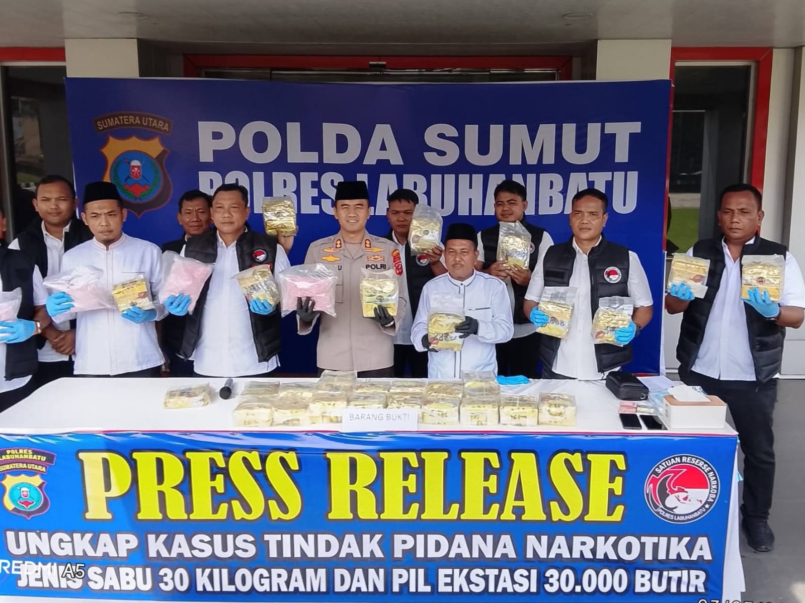 Ungkap Jaringan Narkoba Internasional, Polres Labuhanbatu Sita 31,5 Kg Sabu dan 30 Ribu Butir Ekstasi