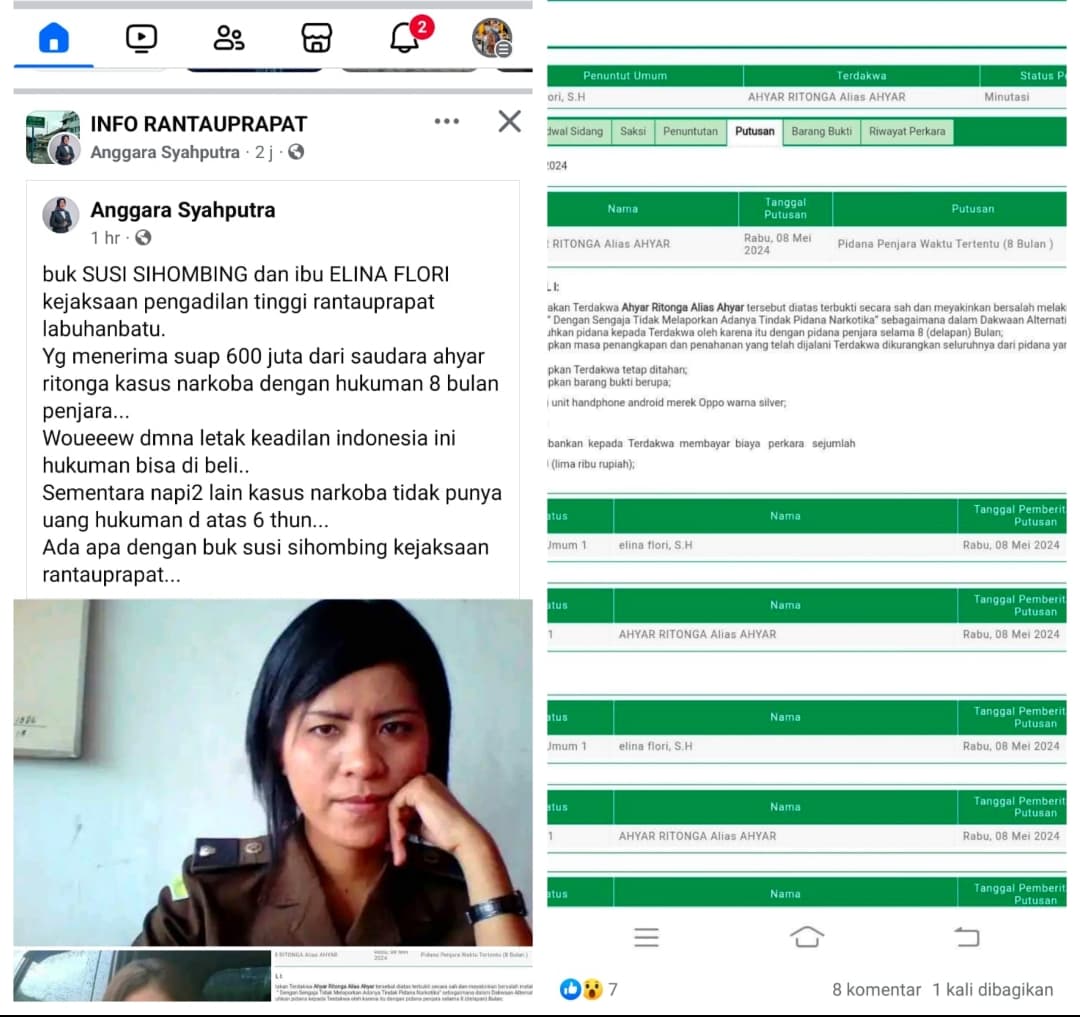 Beredar Foto Di Media Sosial Jaksa Inisial SS Terima Suap 600 Juta Dari Ahyar Ritonga Kasus Narkoba Mantan Residivis, Kasi Intel Rahmad Bungkam